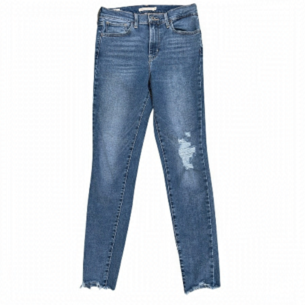 Levi’s 720 High Rise Distressed Raw Hem Denim Super Skinny Jeans Size 27